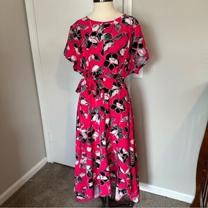 Lane Bryant Pink Black Poppy Floral Hi Low Summer Dress Size 24